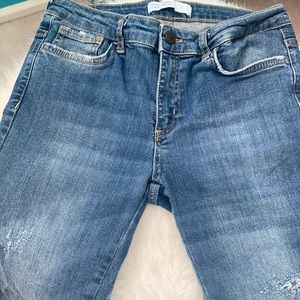 Jeweled Zara ankle jeans . Very fun leg detail mid-rise #jewels #zaradenim